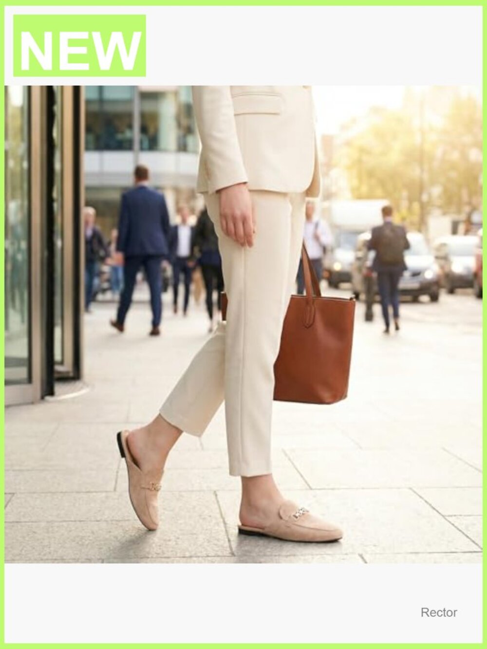 Faux Suede Mules with Crystal Buckle - Lightweight Slip On Flats for Office - Picture 3 of 7